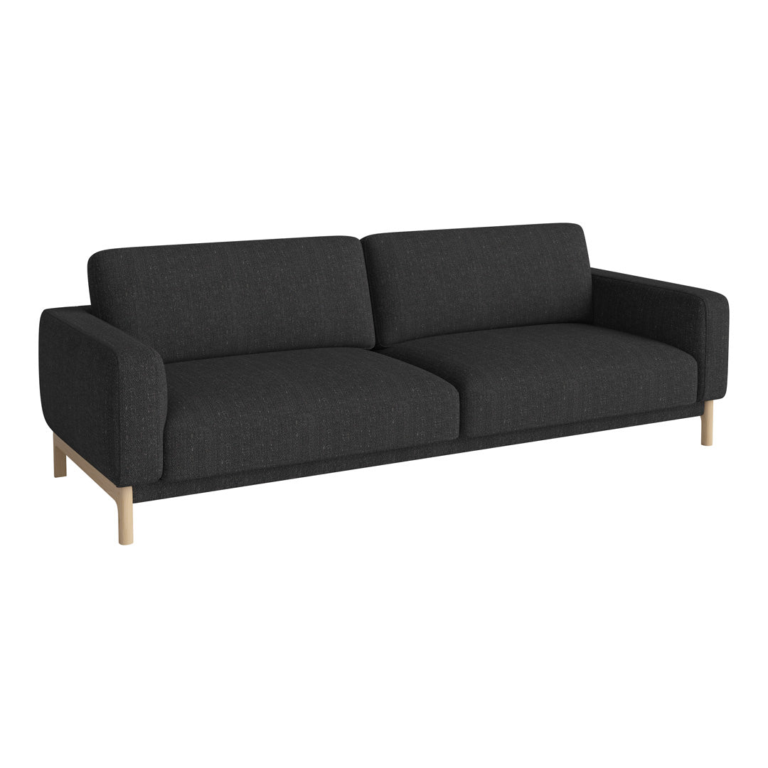 Modern dark gray sofa with a minimalist design and light wooden legs, perfect for contemporary interiors.