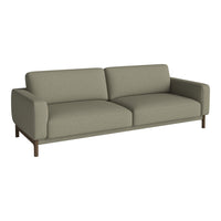Modern gray sofa with a minimalist design and solid wood legs, featuring a clean, textured fabric upholstery.