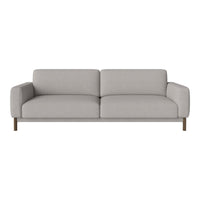 Light gray modern sofa with minimalist design and smooth fabric, featuring a clean wooden base.