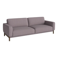 Modern light purple sofa with clean lines and minimalist design, featuring a smooth, textured fabric upholstery.