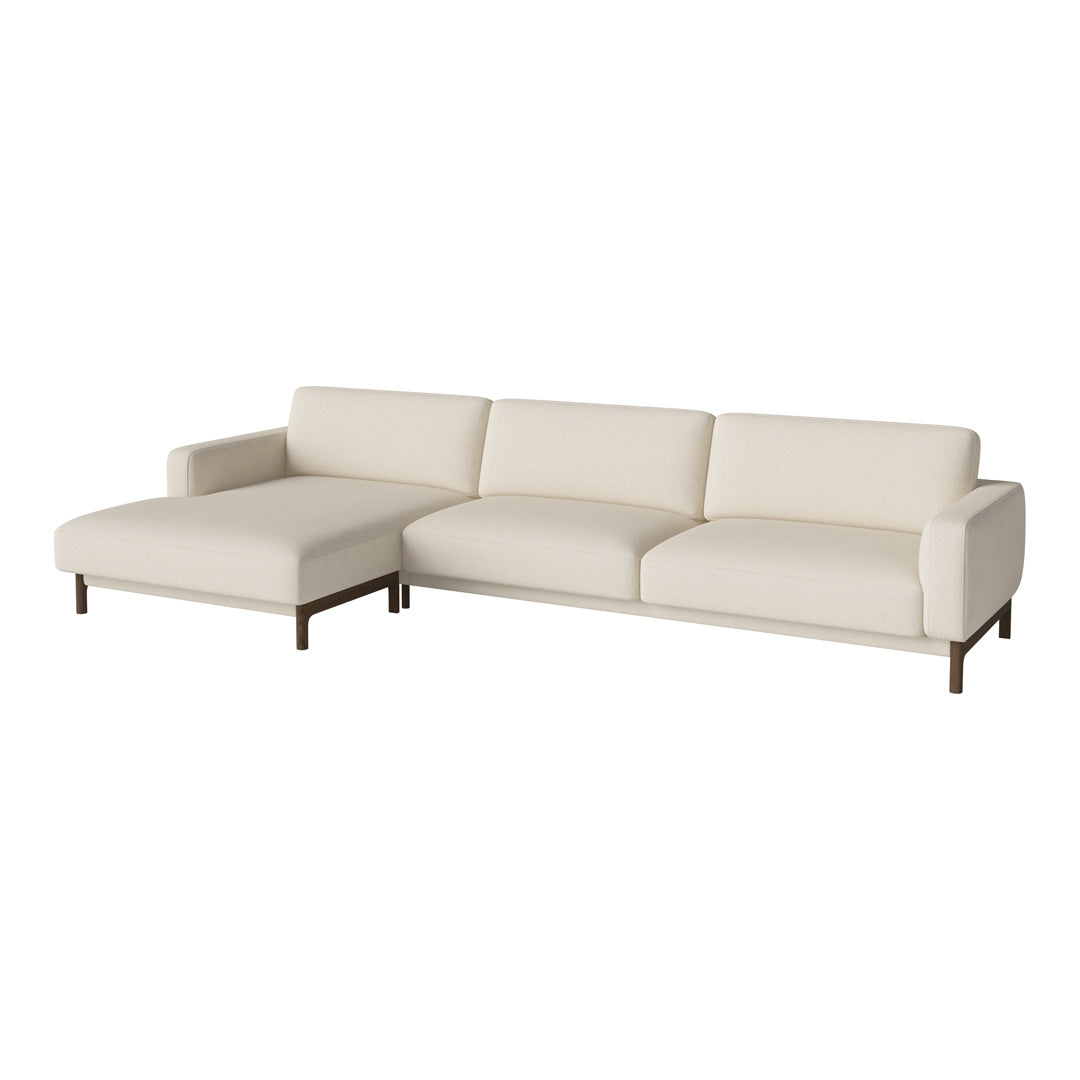 Cream-colored modern sectional sofa with clean lines and minimalist design, perfect for contemporary spaces.