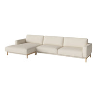 Modern cream sectional sofa with minimalist design and light wooden legs, perfect for any contemporary living space.