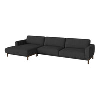 Modern gray sectional sofa with clean lines and a solid pattern, featuring a plush seat and wooden legs.