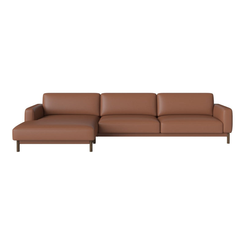 Brown leather sectional sofa with a sleek design and minimalistic style, perfect for modern interiors.