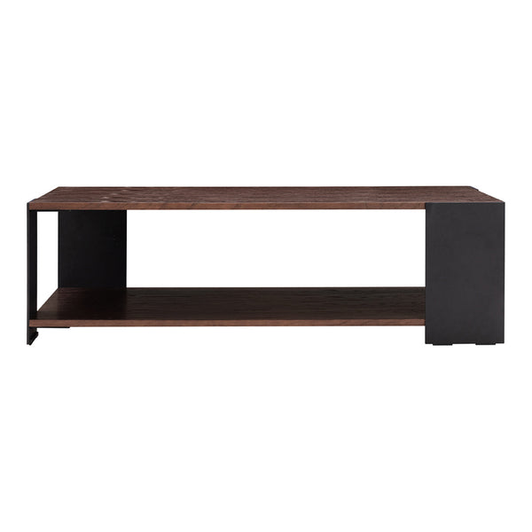 Modern black and brown wood TV stand with a sleek, minimalist design and clean lines for contemporary decor.