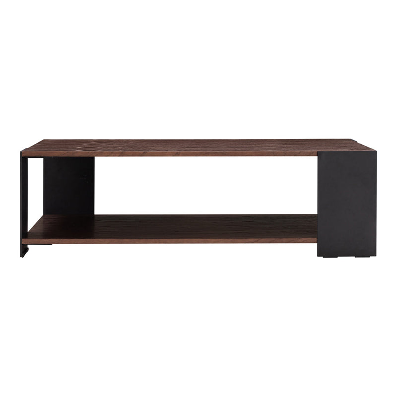 Modern black and brown wood TV stand with a sleek, minimalist design and clean lines for contemporary decor.