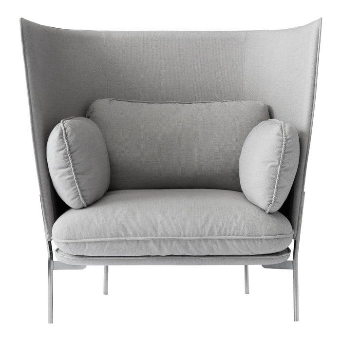 Light gray armchair with smooth fabric, rounded cushions, and a sleek, modern silhouette. Perfect for contemporary decor.