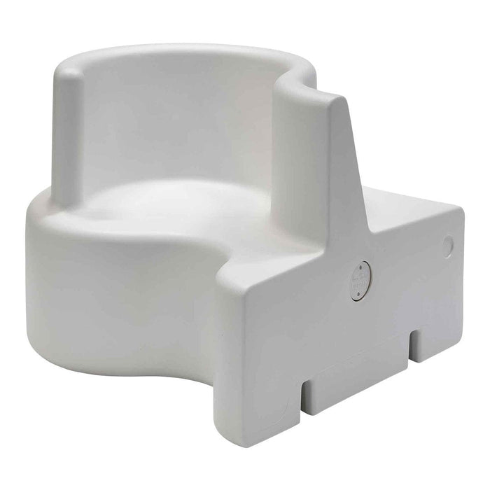 White modern chair with a smooth, minimalist design, featuring a unique, curved shape.
