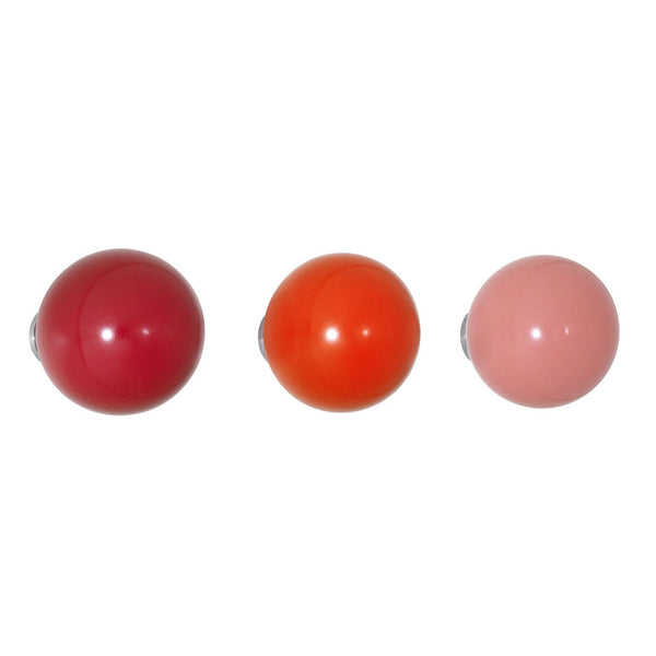 Set of three glossy balls in vibrant shades of fuchsia, orange, and soft pink, showcasing a smooth, solid pattern.