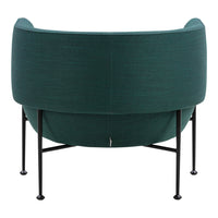Teal upholstered chair with a smooth texture and minimalist black metal legs, showcasing a modern and stylish design.