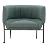 Teal upholstered accent chair with ribbed texture and minimalist black metal legs, perfect for modern decor.