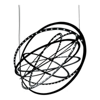 Modern black and silver pendant light featuring an abstract, swirling design with integrated LED lights.