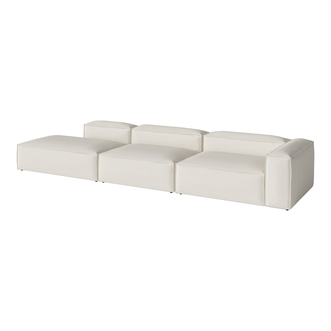 Sleek white sectional sofa with a minimalist design and smooth upholstery, perfect for modern living spaces.