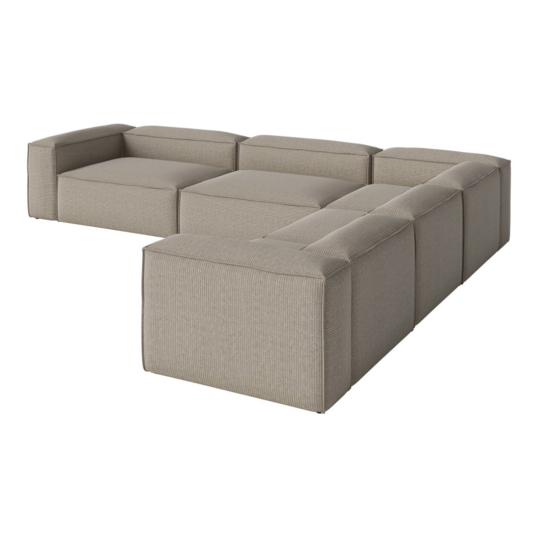 Beige modular sectional sofa with smooth, clean lines and a textured fabric finish. Perfect for modern living spaces.