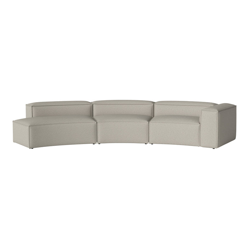 Light beige curved sectional sofa with a smooth, textured fabric for modern elegance.
