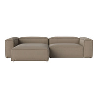 Beige sectional sofa with a smooth, textured fabric and modern, minimalist design. Perfect for stylish living spaces.