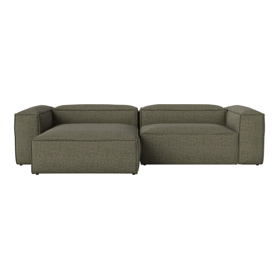 Olive green sectional sofa with a textured fabric and modern, minimalist design. Ideal for contemporary living spaces.