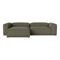 Olive green sectional sofa with a textured fabric and modern, minimalist design. Ideal for contemporary living spaces.