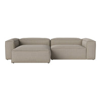 Modern beige sectional sofa with clean lines and textured upholstery, perfect for minimalist decor.