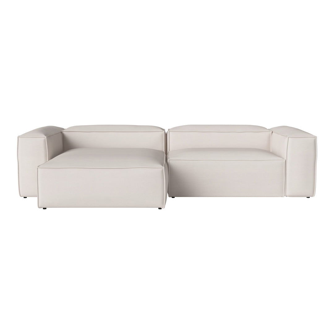 Modern white sectional sofa with clean lines and a minimalist design, perfect for contemporary living spaces.