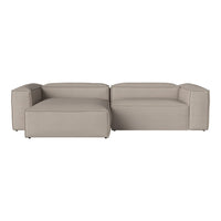 Beige modular sofa with a modern silhouette and smooth, minimalist design, perfect for contemporary spaces.