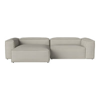 Modern gray sectional sofa with a minimalist design and smooth fabric texture. Perfect for contemporary living spaces.