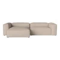 Beige sectional sofa with a smooth, minimalist design and clean lines, perfect for modern interiors.