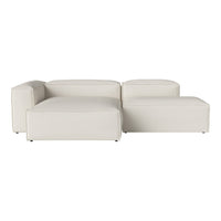 Modern white sectional sofa with sleek, minimalist design and smooth surface. Perfect for contemporary living spaces.