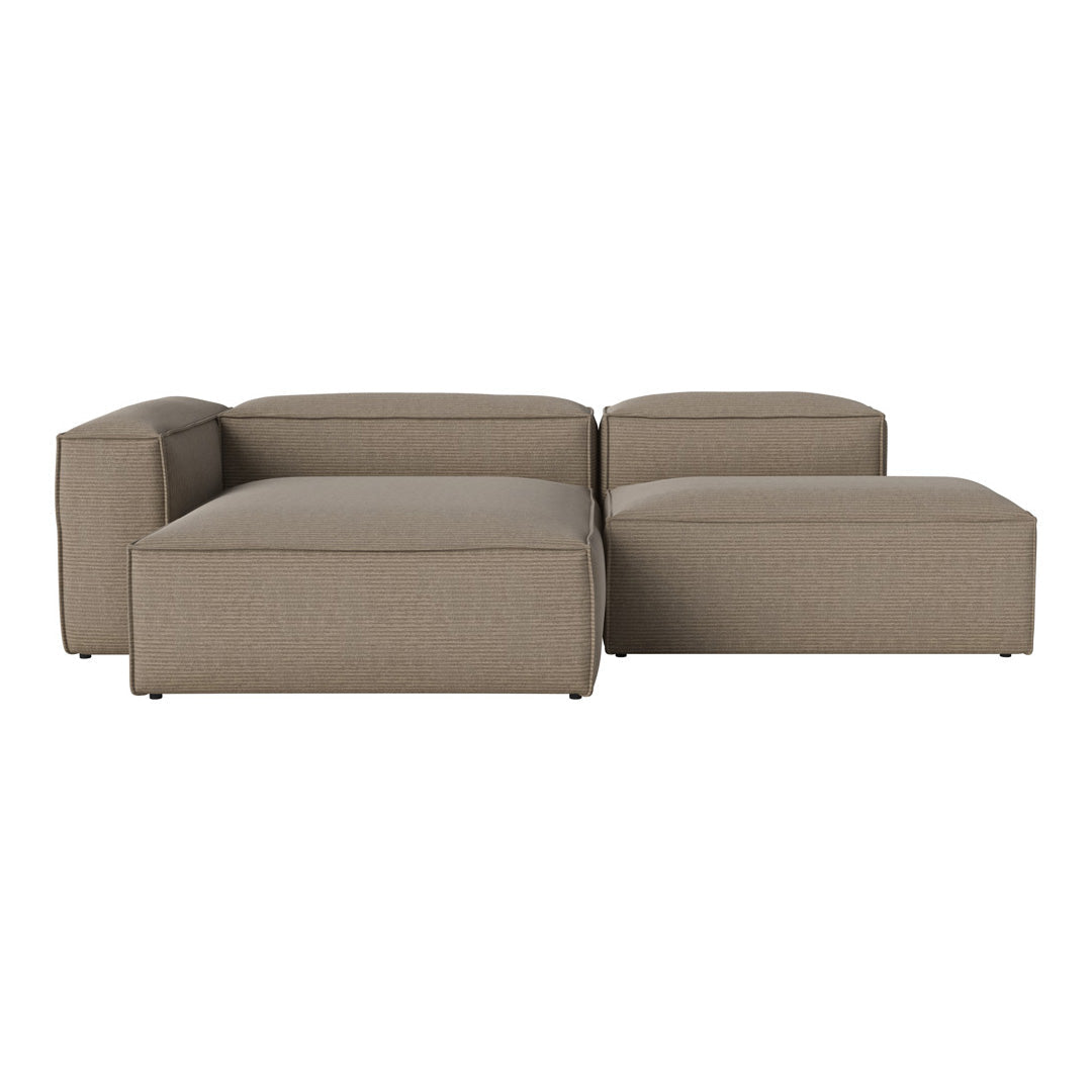 Textured taupe sectional sofa with a modern, minimalist design and clean lines, perfect for contemporary spaces.