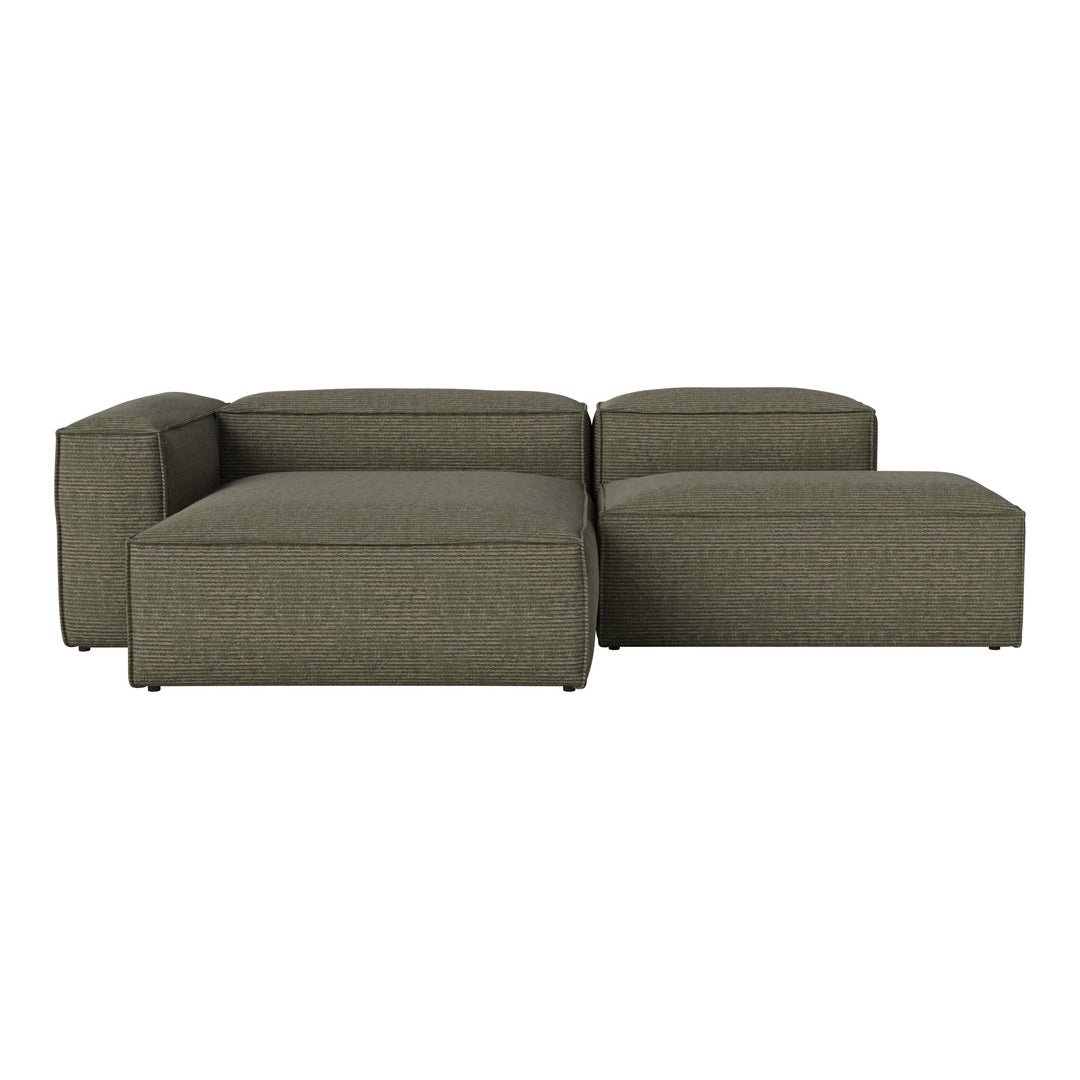 Olive green modular sofa with a textured fabric pattern and clean lines, perfect for modern living spaces.