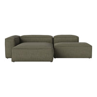 Olive green modular sofa with a textured fabric pattern and clean lines, perfect for modern living spaces.