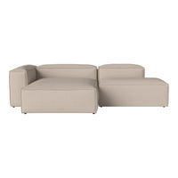 Beige sectional sofa with a minimalist design and smooth, textured fabric. Perfect for modern living spaces.