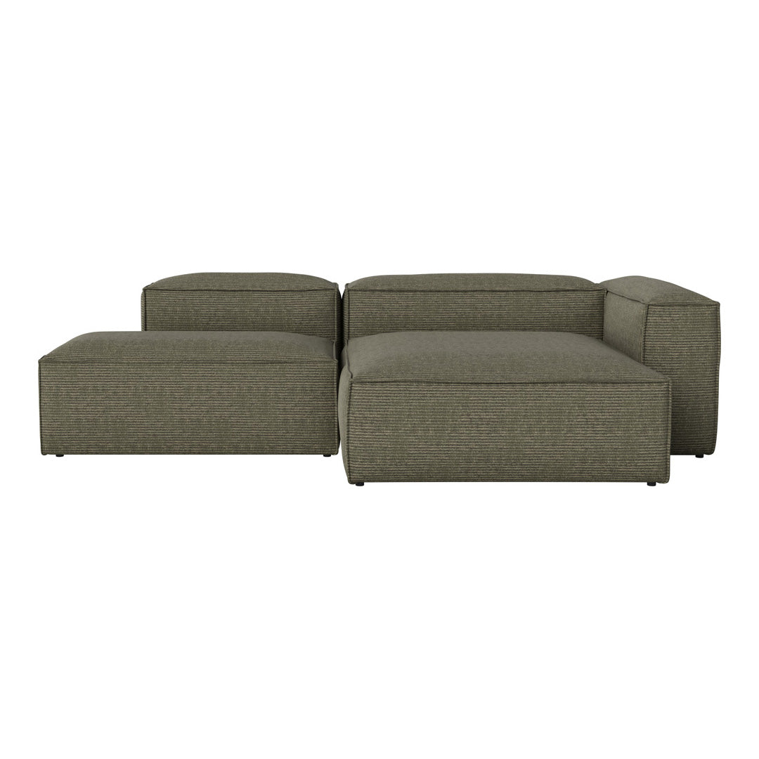 Stylish modular sofa in muted olive green, featuring a textured fabric with a subtle pattern.