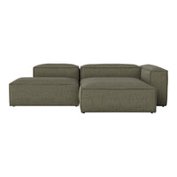 Stylish modular sofa in muted olive green, featuring a textured fabric with a subtle pattern.