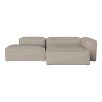 Beige modular sofa with a sleek, minimalist design and smooth fabric texture. Ideal for modern living spaces.