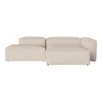 Beige modular sofa with a textured pattern, featuring smooth, modern lines and a minimalist design.