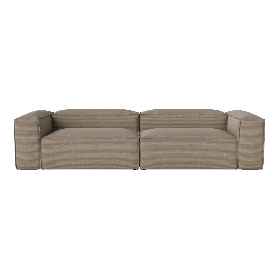 Beige modern sectional sofa with a textured fabric finish and clean, geometric lines for a contemporary look.
