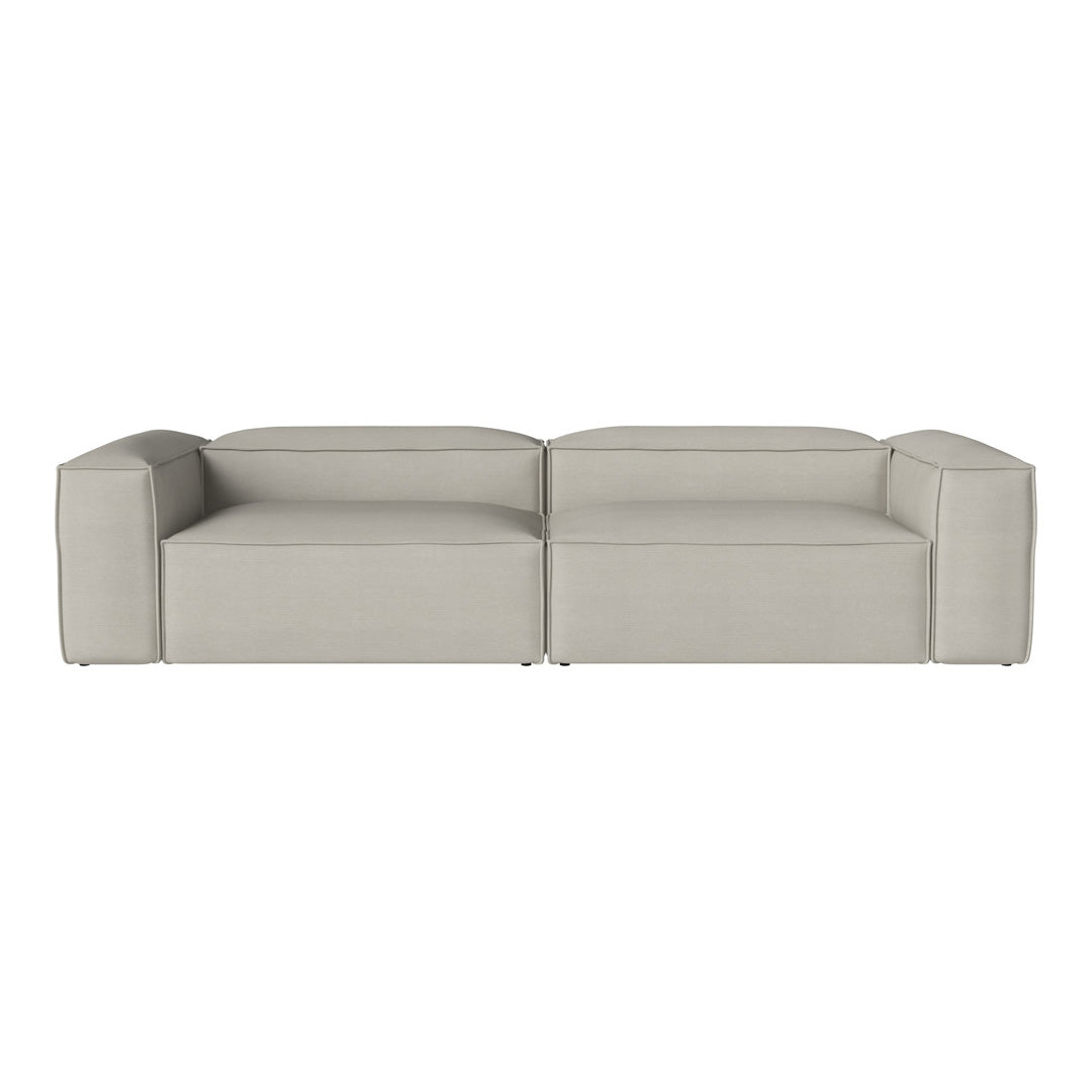 Light grey modular sofa with a sleek, smooth fabric texture and clean, minimalist design.