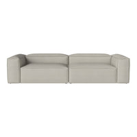 Light grey modular sofa with a sleek, smooth fabric texture and clean, minimalist design.
