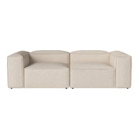 Beige contemporary sofa with minimalist design and smooth texture, featuring clean lines and a modern aesthetic.