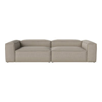 Beige sectional sofa with a minimalist, modern design and clean lines, ideal for contemporary living spaces.