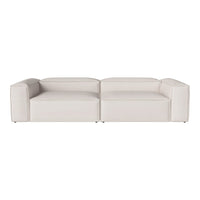 Modern white sectional sofa with clean lines and a minimalist design. Perfect for contemporary living spaces.