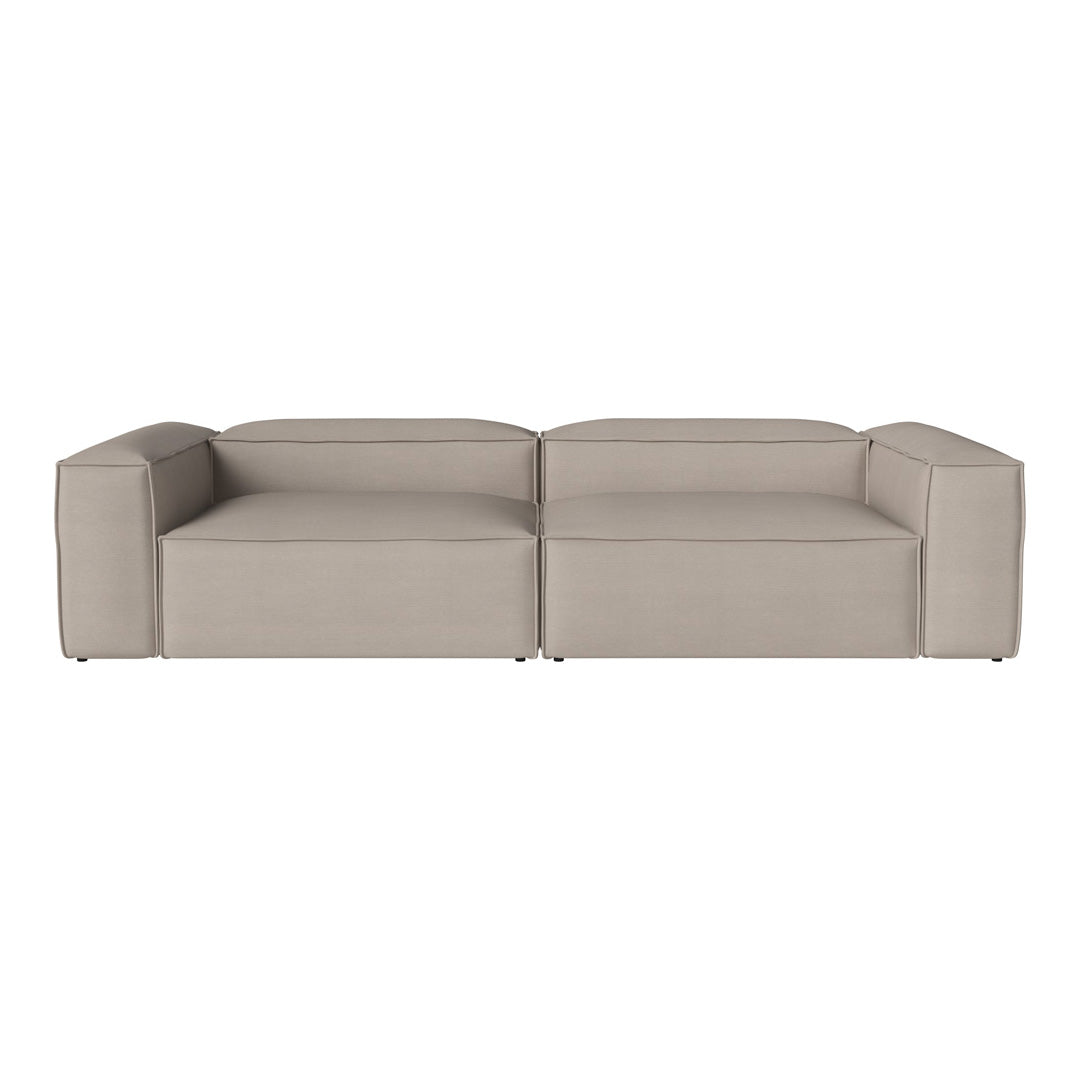 Beige modern sectional sofa with a minimalist design and smooth, fabric texture. Perfect for contemporary living spaces.