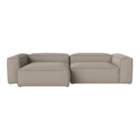 Beige sectional sofa with a textured fabric, featuring clean lines and a modern design. Perfect for contemporary decor.