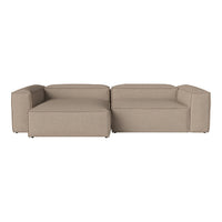 Beige sectional sofa with a minimalist design and smooth, solid fabric texture. Perfect for modern living spaces.