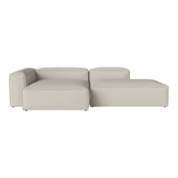 Modern light gray sectional sofa with sleek, minimalist design and smooth fabric texture, perfect for contemporary decor.