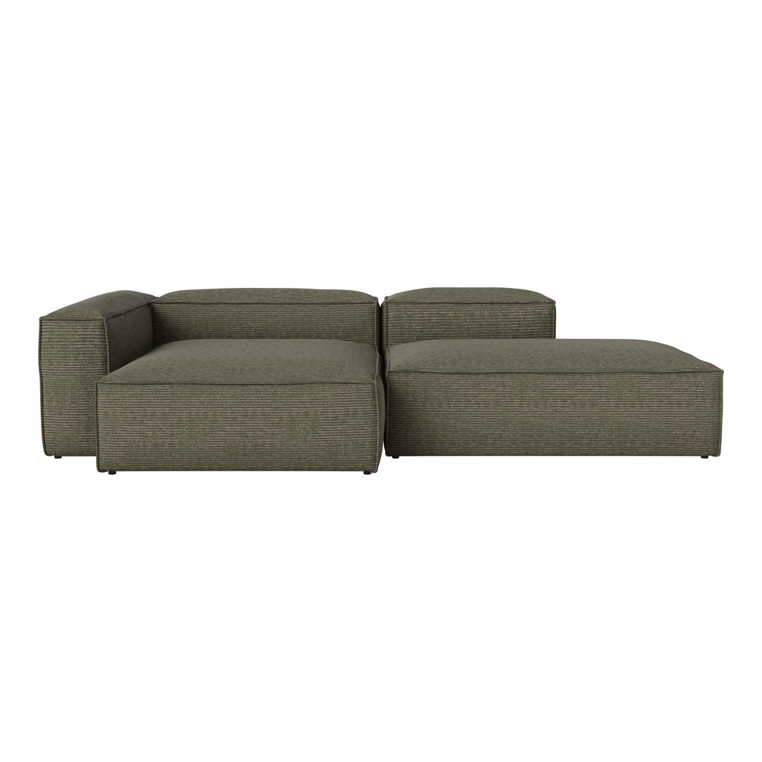 Olive green sectional sofa with a textured fabric and minimalist design, perfect for modern living spaces.