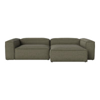 Olive green modular sofa with a textured pattern and squared edges, ideal for modern living spaces.
