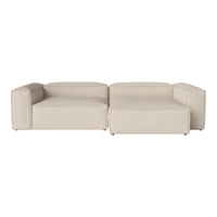 Beige modular sofa with a smooth, textured fabric; minimalist design and contemporary style.