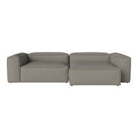 Modern gray sectional sofa with a minimalist design and smooth fabric upholstery, perfect for contemporary living spaces.